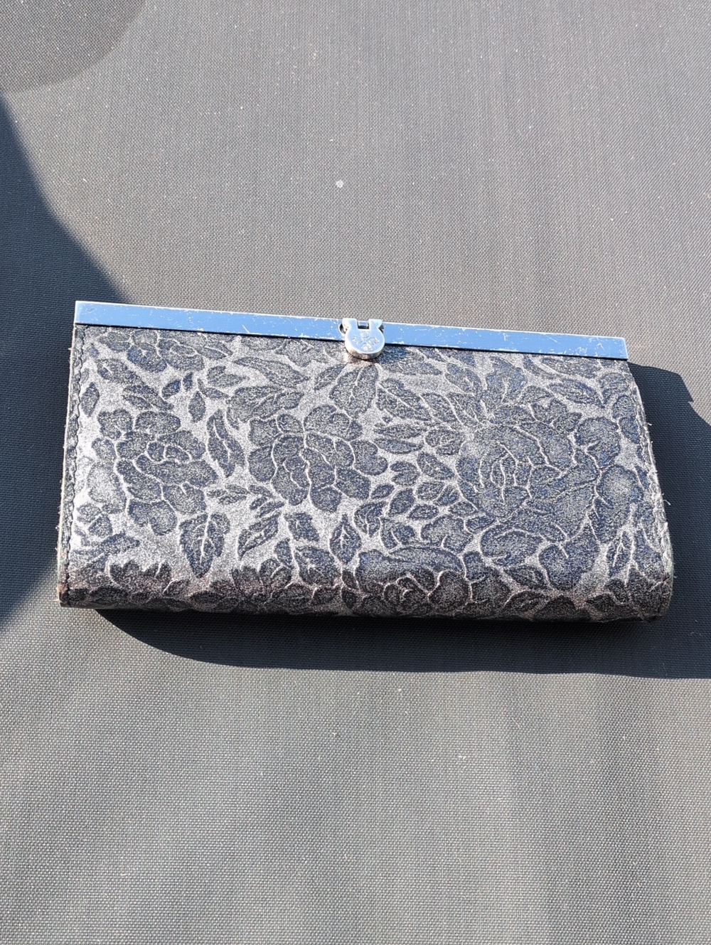 Floral Embossed Clutch Wallet - Gray